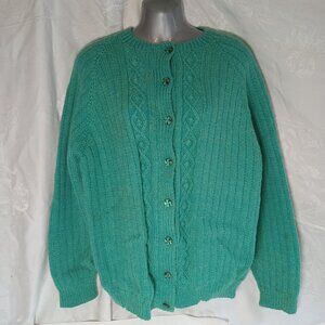 Vintage Cable Knit Cardigan 90s Green Grunge Kurt Cobain Sweater Size XL